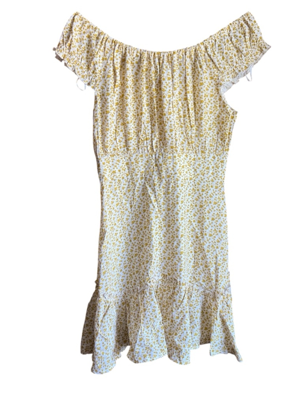 Princess Polly Yellow Floral Off-Shoulder Silk Blend Sundress 4 - Picture 2 of 6
